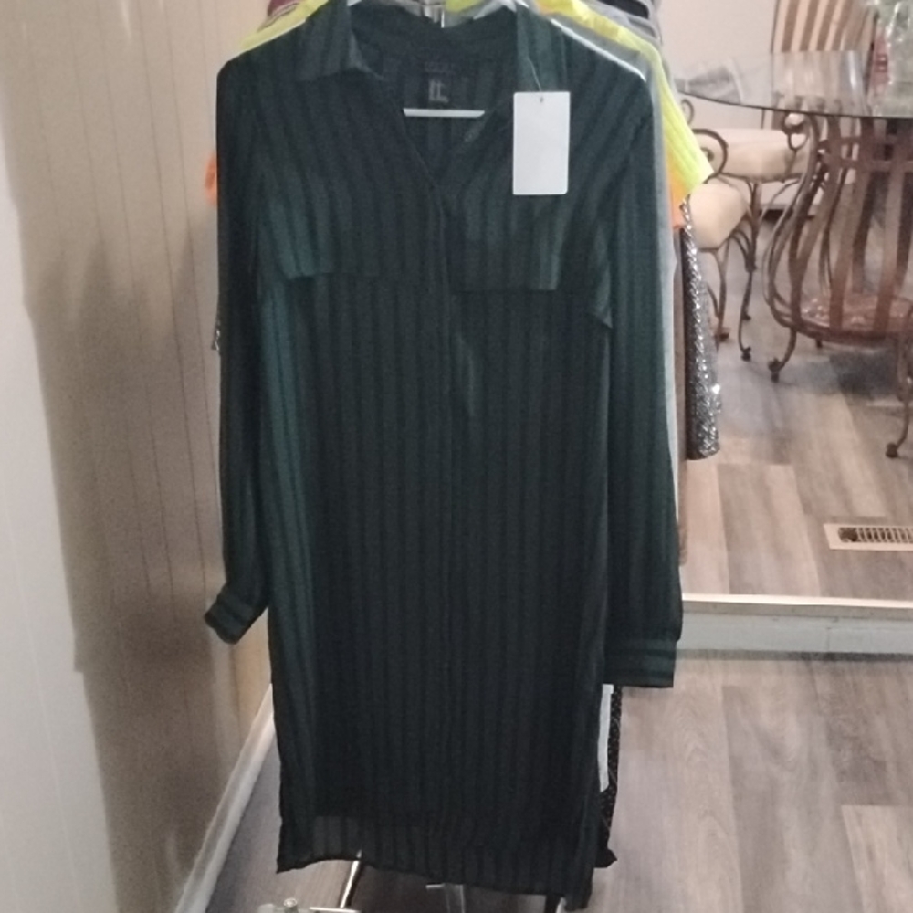 Forever 21 Green Ribbed Long Sleeve Dress